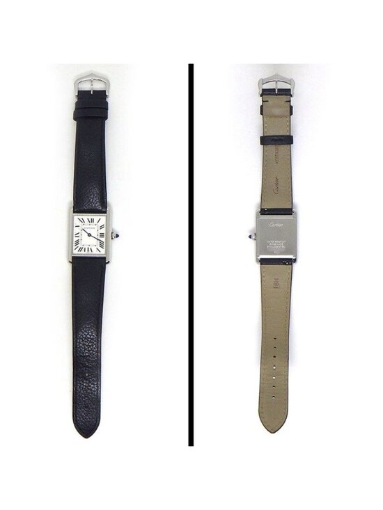 Cartier Watch Tank Must LM Rectangular Silver Dial Roman Index Black Leather SS main image 4